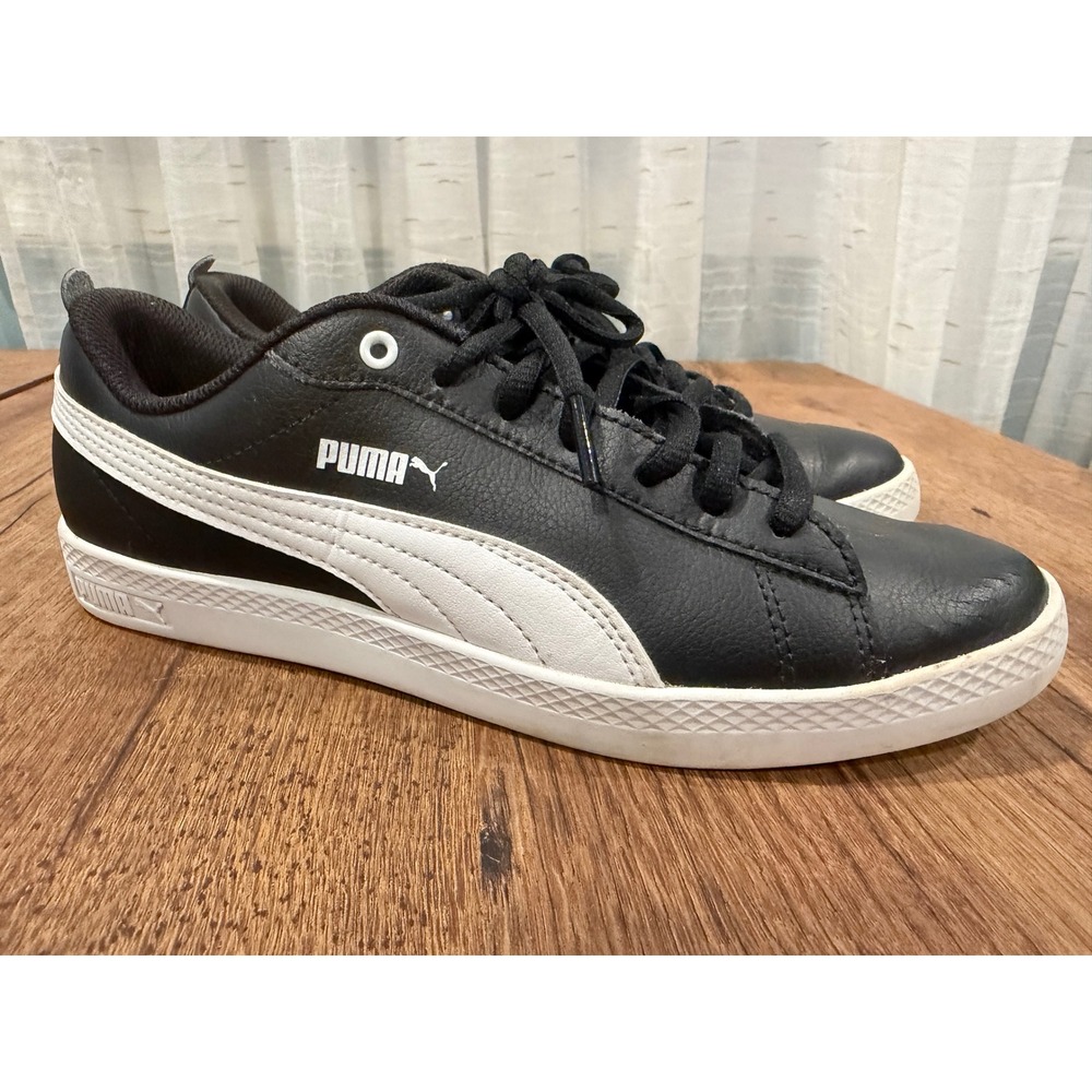 Puma Smash‎ V2 Black White Leather Lace Up Sneakers Shoes Women 7.5